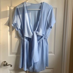 Light blue front tie romper